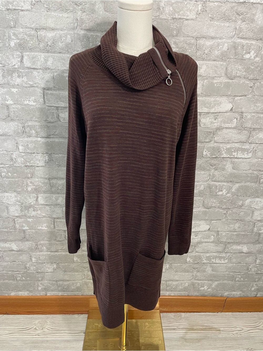 eight eight eight Chocolate Brown Ribbed Cowl Neck Midi dress
